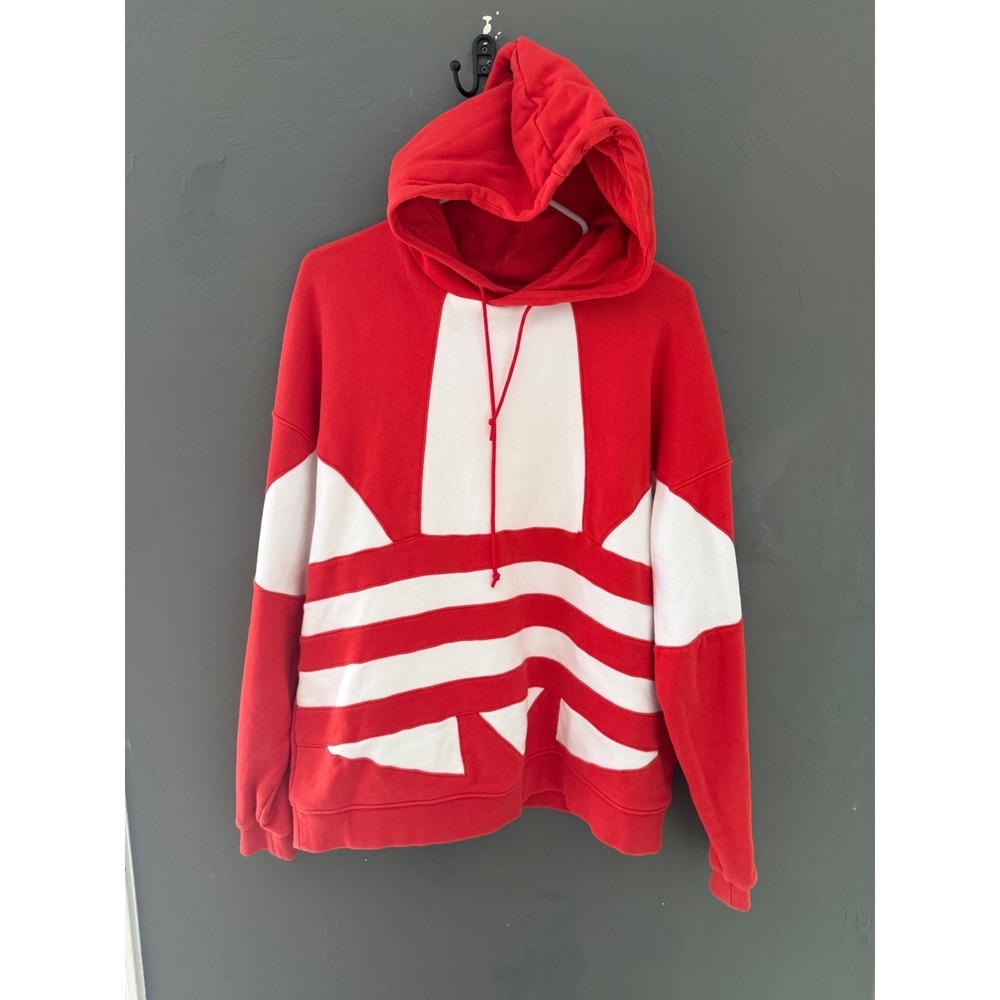 Adidas Originals Big Trefoil Hoodie Red White Oversized Pullover Womens L